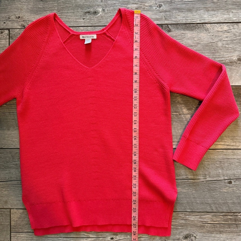 Athleta Red V Neck Ribbed Knit Long Sleeve Sweater Women's Size M - Picture 7 of 8